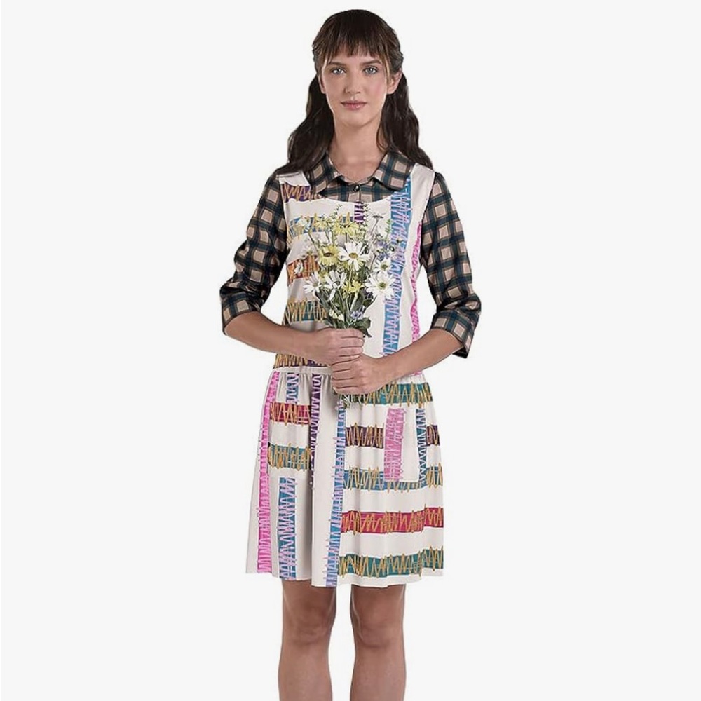 Netflix Stranger Things Eleven Costume with Multicolor Stripes